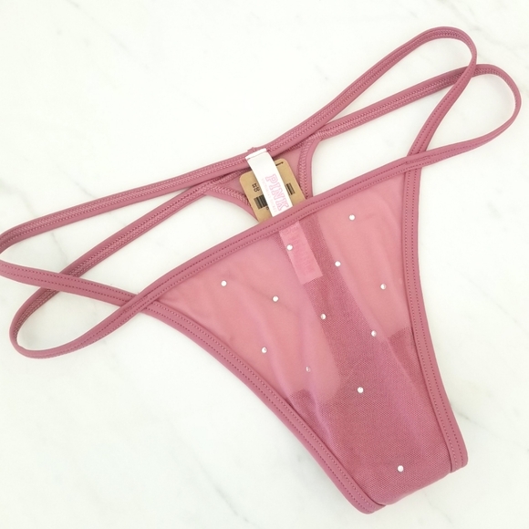 Victoria's Secret PINK Strappy String Thong Panty NWT Rhinestone Crystal's - Picture 9 of 12